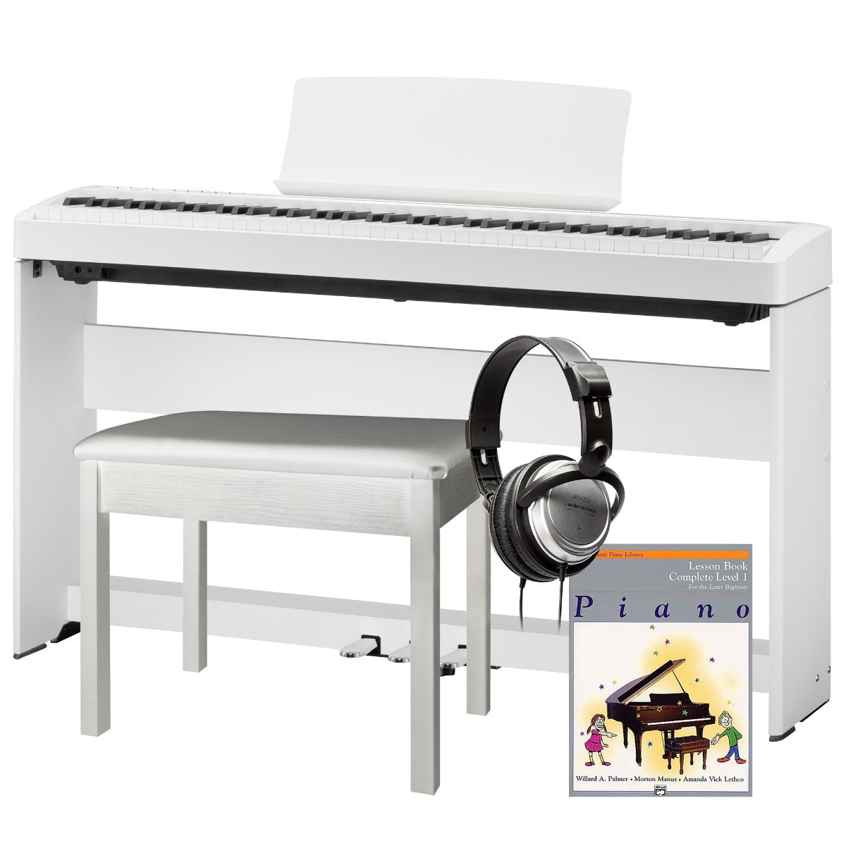 Kawai ES120 Portable Digital Piano - White, with included bundle accessories