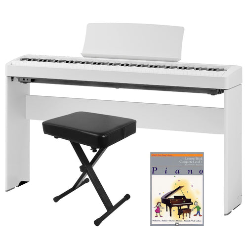 Kawai ES120 Portable Digital Piano - White, with included bundle accessories