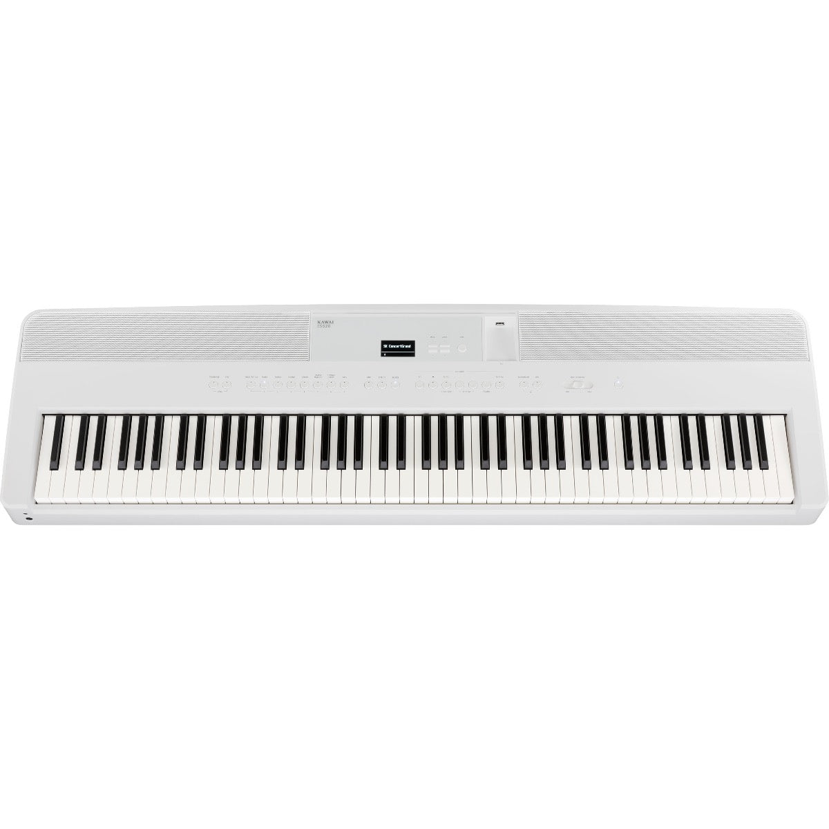 Perspective view of Kawai ES520 Portable Digital Piano - White showing top and front