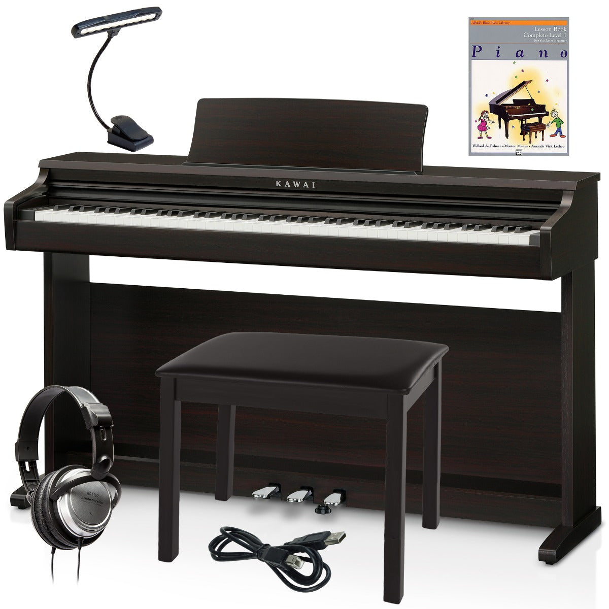 Collage image of the Kawai KDP120 Digital Piano - Rosewood COMPLETE HOME BUNDLE