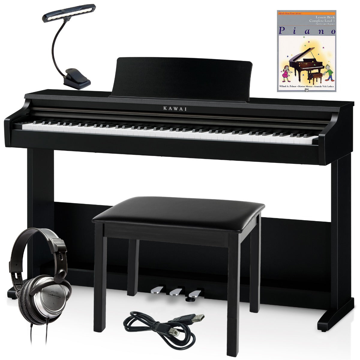 Collage image of the Kawai KDP75 Digital Piano - Black COMPLETE HOME BUNDLE