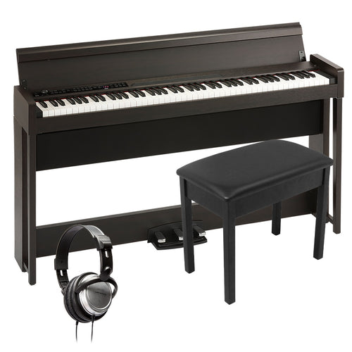 Collage image of the Korg C1 AIR Digital Piano with Bluetooth - Brown COMPLETE HOME BUNDLE