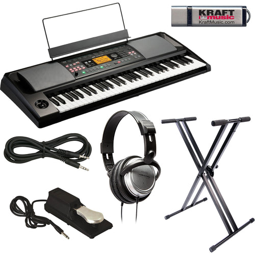 Collage image of the Korg EK50CSA Arranger Keyboard 61-Note KEY ESSENTIALS BUNDLE