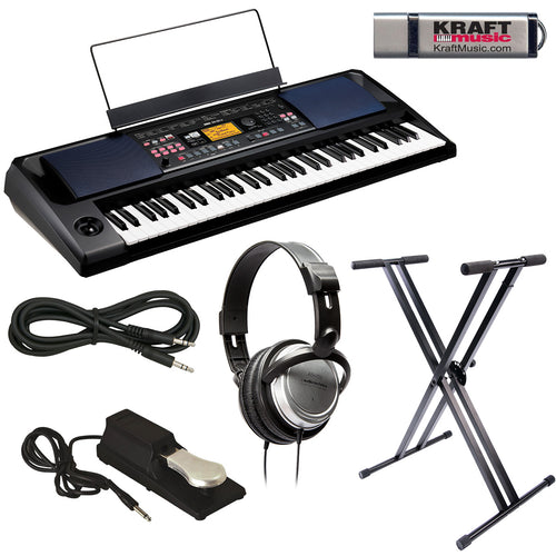 Collage image of the Korg EK50U Arranger Keyboard 61-Note KEY ESSENTIALS BUNDLE