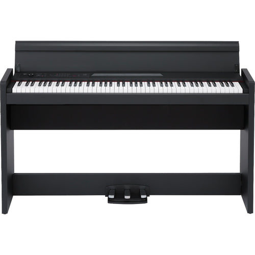 Perspective view of Korg LP-380U Digital Piano - Black showing top and front