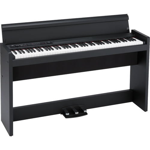 3/4 view of Korg LP-380U Digital Piano - Black showing top, front and left side