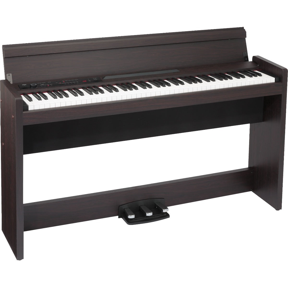 3/4 view of Korg LP-380U Digital Piano - Rosewood showing top, front and left side