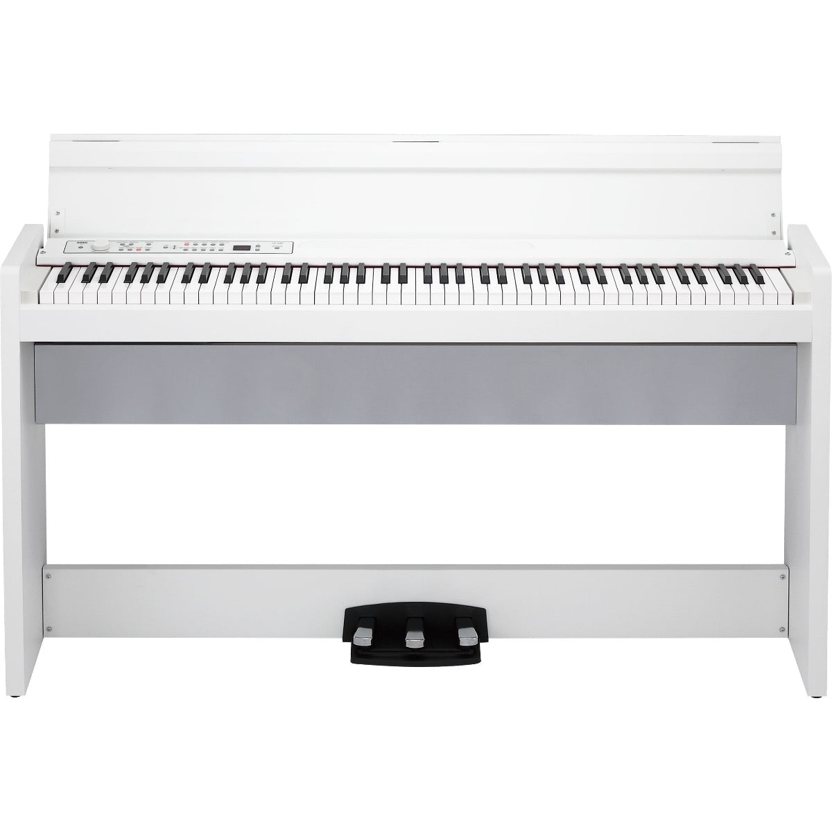 Perspective view of Korg LP-380U Digital Piano - White showing top and front