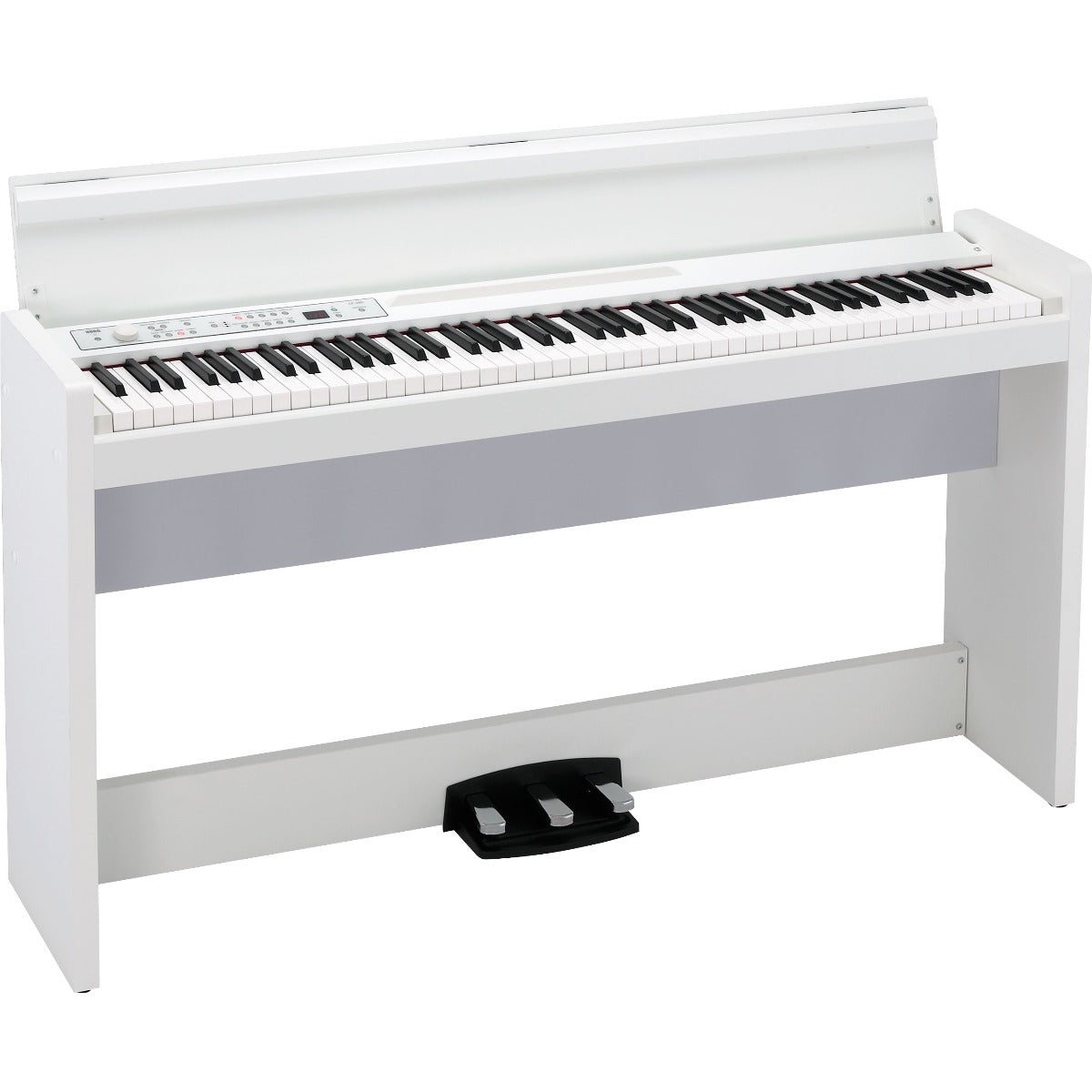 3/4 view of Korg LP-380U Digital Piano - White showing top, front and left side