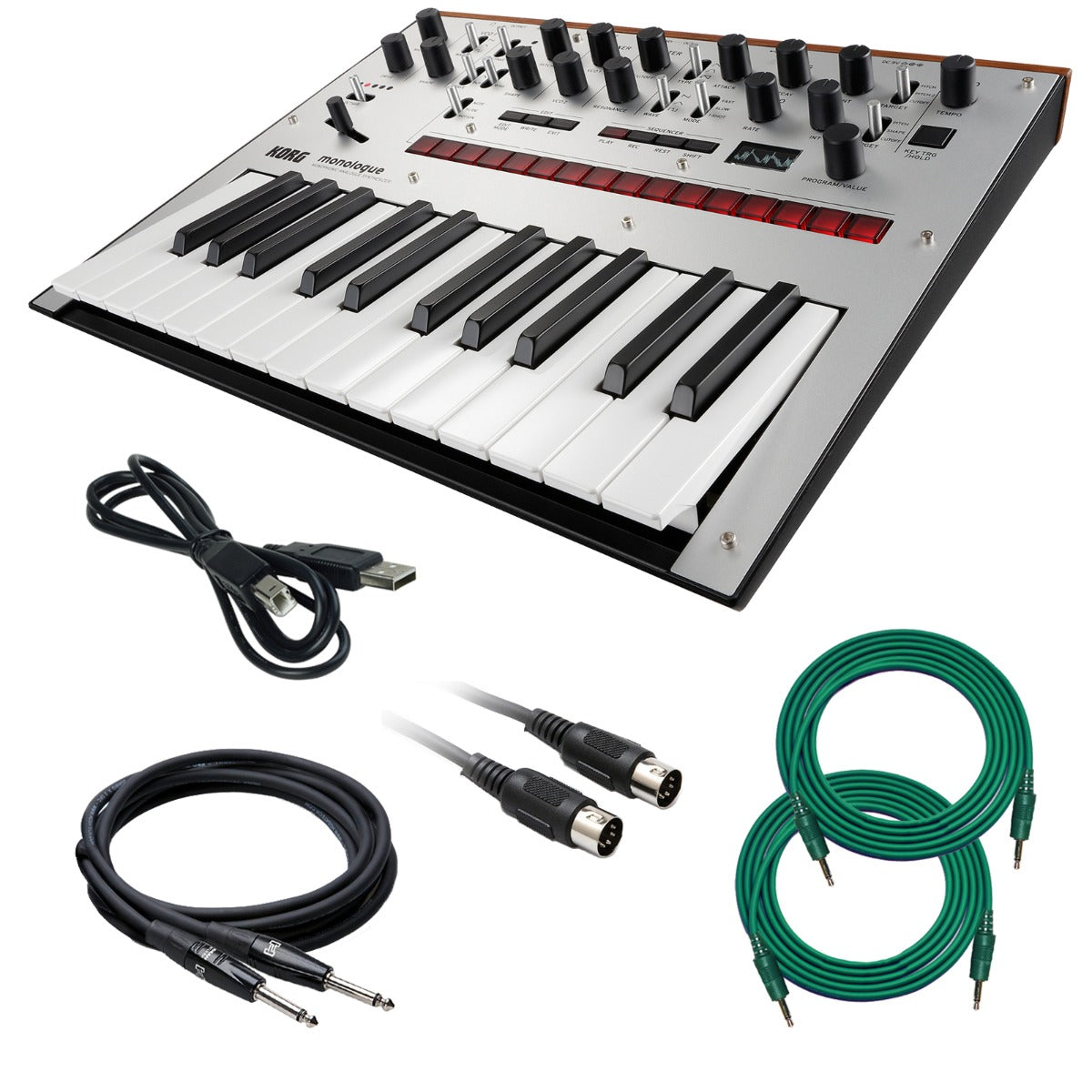 Korg Monologue Monophonic Analog Synthesizer - Silver CABLE KIT