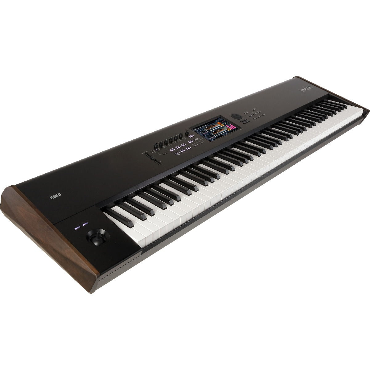 3/4 view of Korg Nautilus 88-Key Music Workstation showing top, front and left side
