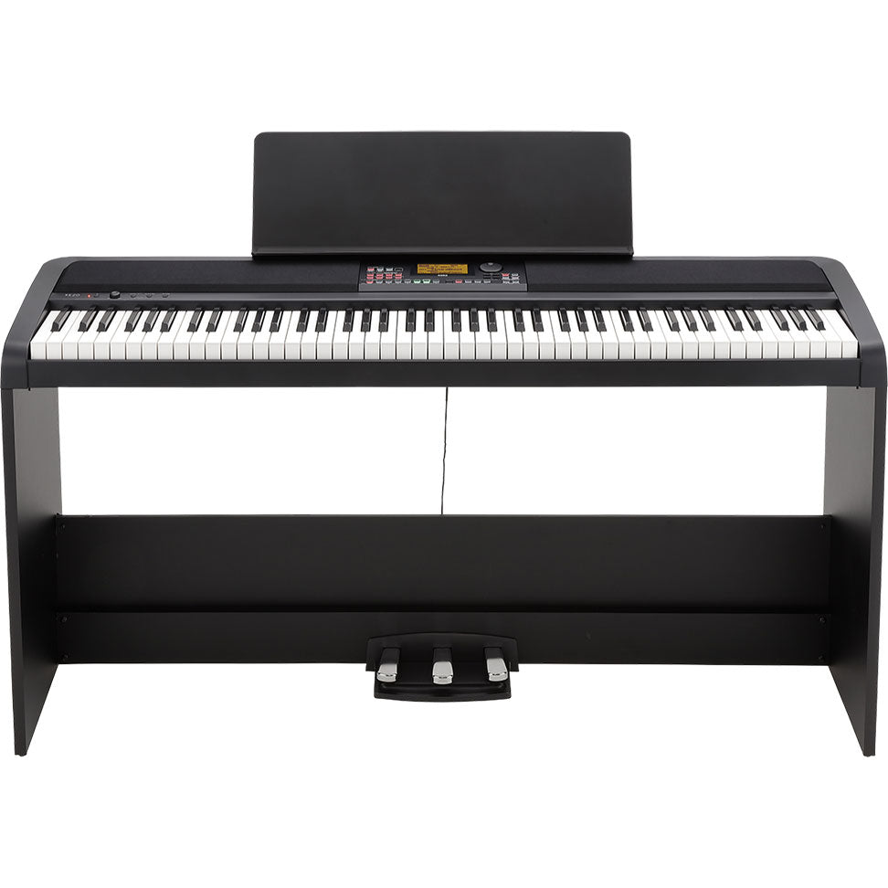 Perspective view of Korg XE20SP Home Digital Ensemble Piano showing front and top