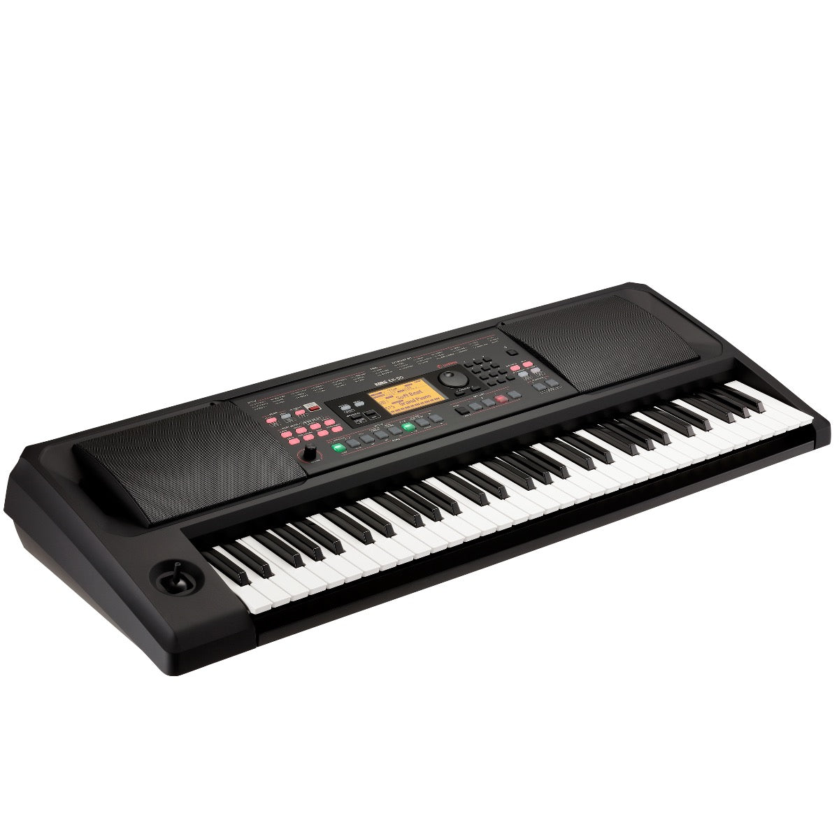 Right 3/4 view of Korg EK-50 L Entertainer Keyboard showing top, front edge and left edge