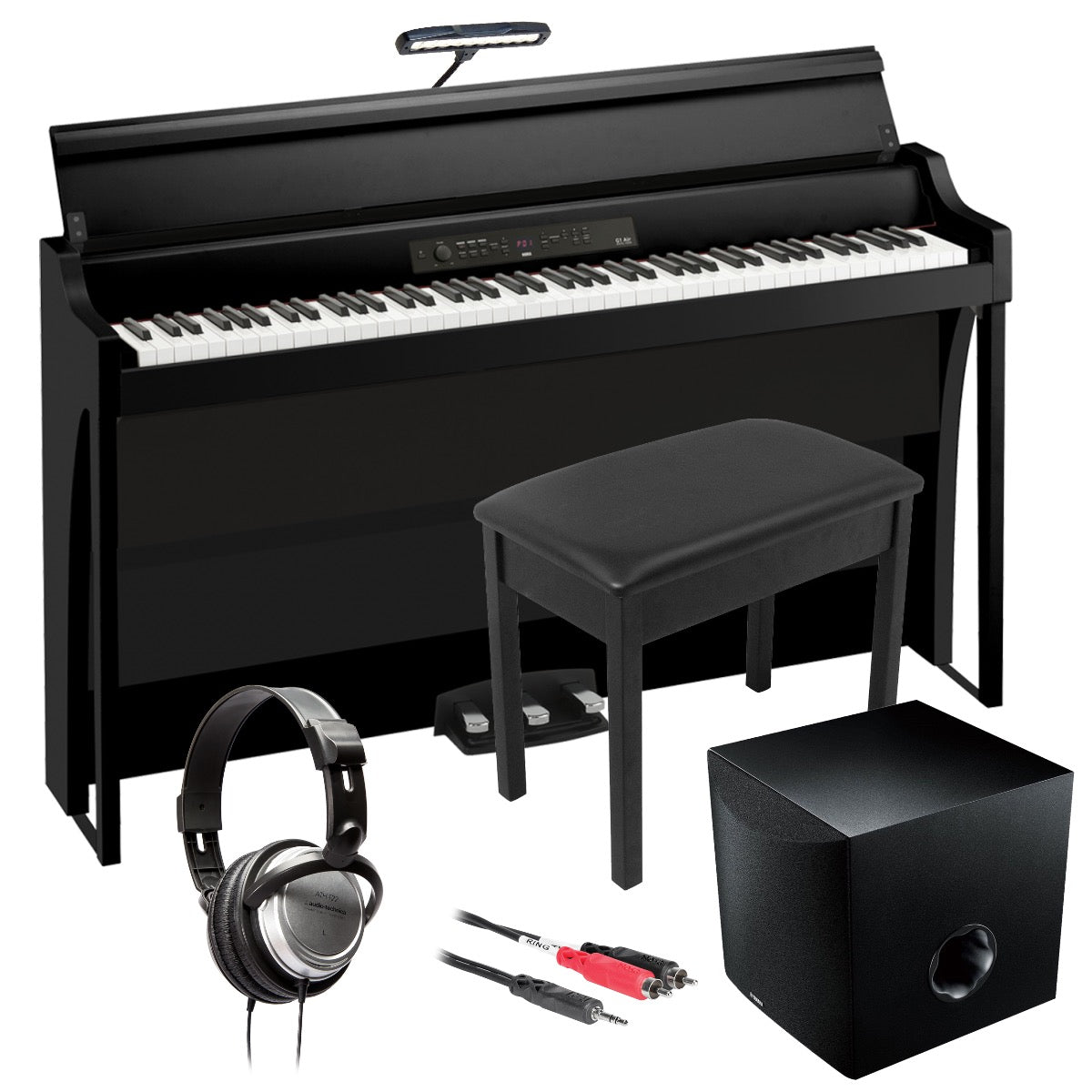 Image of piano with the bundled accessories