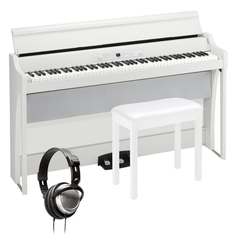 Bundle collage image of Korg G1B Air Digital Piano - White COMPLETE HOME BUNDLE
