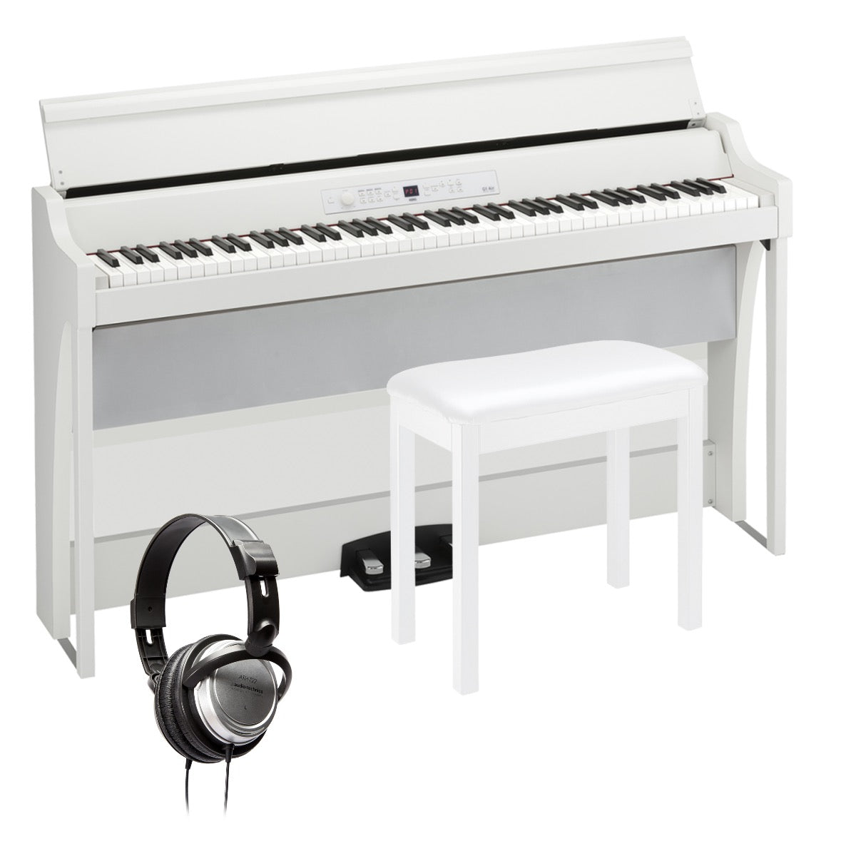 Bundle collage image of Korg G1B Air Digital Piano - White COMPLETE HOME BUNDLE