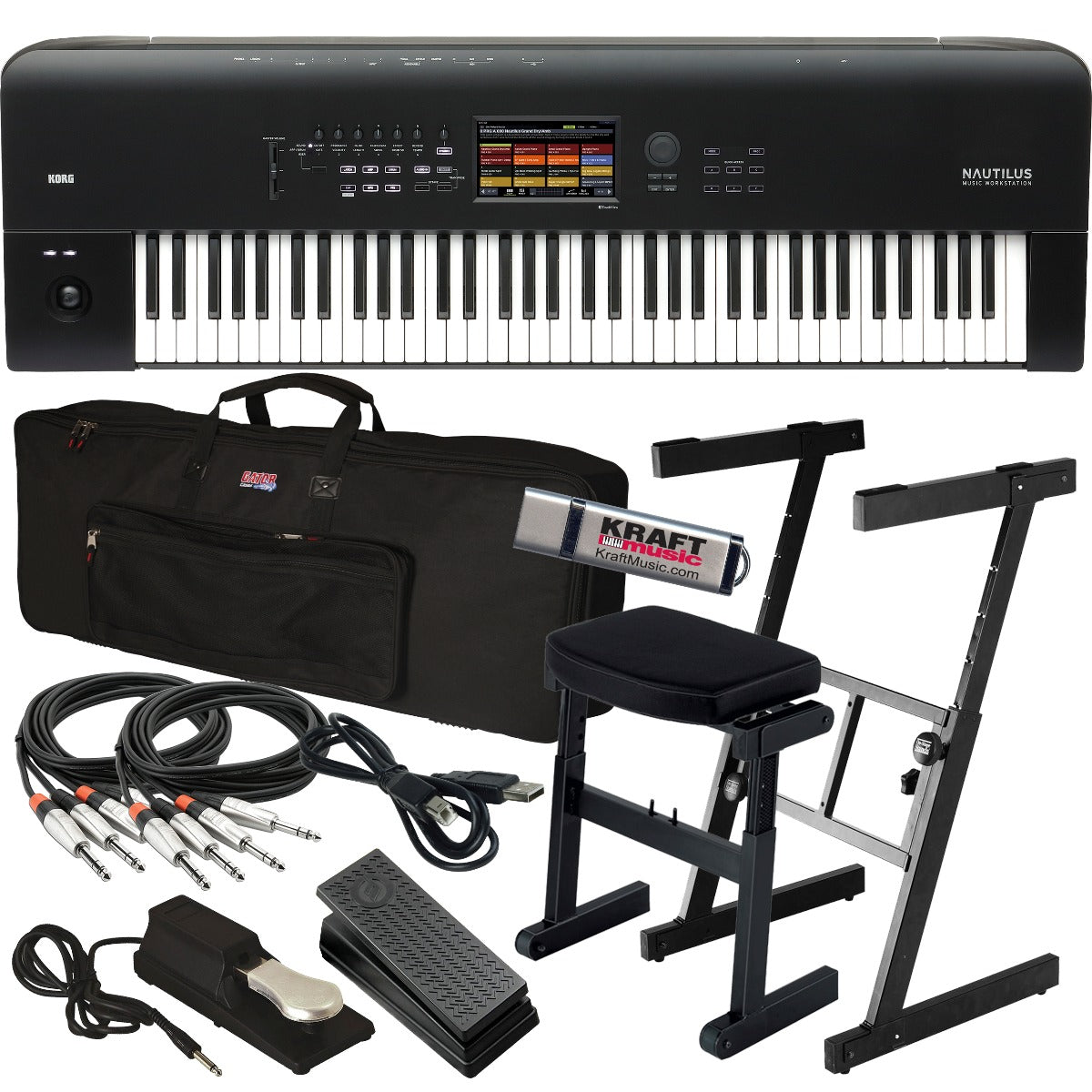 Collage image of the Korg Nautilus 73 Music Workstation STAGE RIG