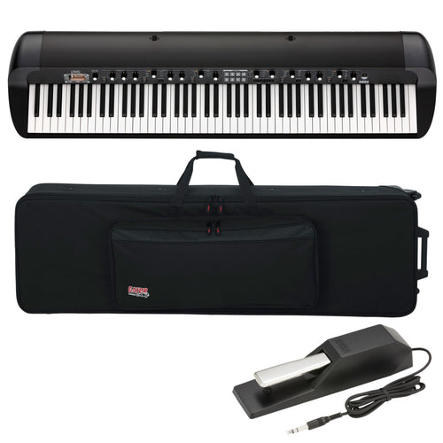 Collage showing components in the Korg SV-2 88 Stage Vintage Piano - Black CARRY BAG KIT