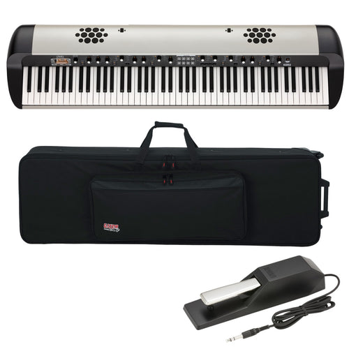 Collage showing components in the Korg SV-2S 88 Stage Vintage Piano - Vintage Creme CARRY BAG KIT