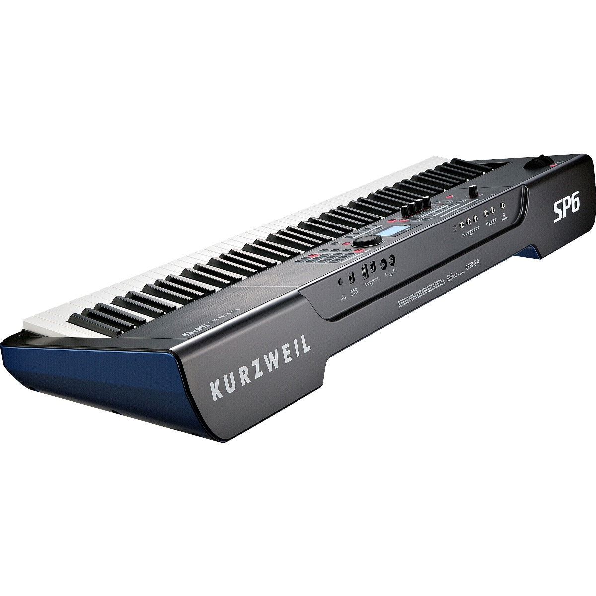 3/4 view of Kurzweil SP6 88-Key Stage Piano showing rear, top and right side
