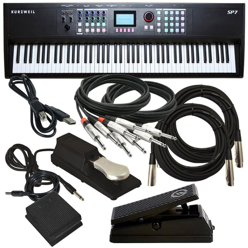 Collage of the components in the Kurzweil SP7 88-Key Stage Piano CABLE KIT bundle