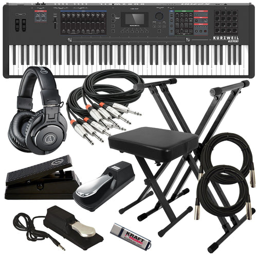 Collage image of the Kurzweil K2700 88-Key Music Workstation KEY ESSENTIALS BUNDLE