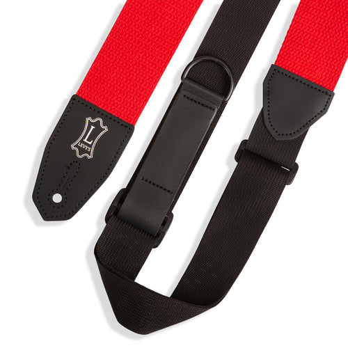Close image of red Levy's Right Height guitar strap