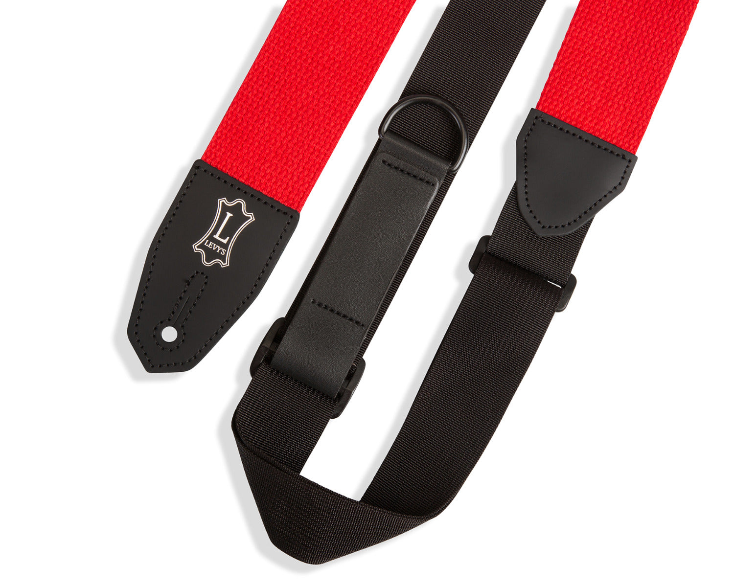 Close image of red Levy's Right Height guitar strap