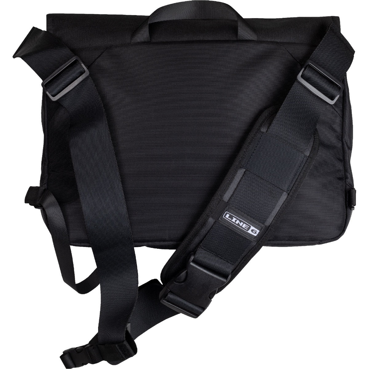 Rear view of Line 6 HX Messenger Bag with clip-on padded shoulder strap attached
