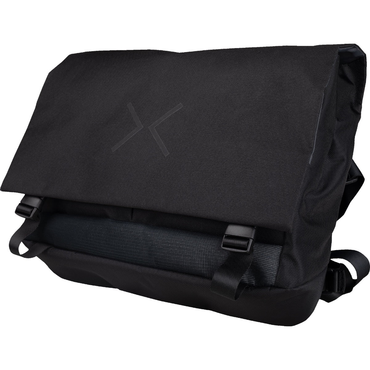 Perspective view of closed Line 6 HX Messenger Bag showing front and right side