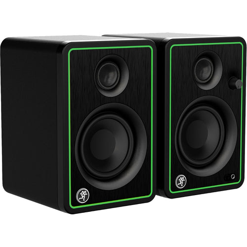 3/4 view of Mackie CR3-XBT 3" Creative Reference Multimedia Monitors w/Bluetooth showing front, left side and front