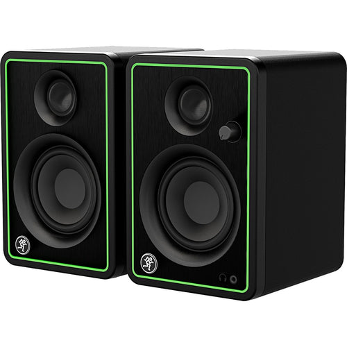 3/4 view of Mackie CR3-XBT 3" Creative Reference Multimedia Monitors w/Bluetooth showing front, right side and front