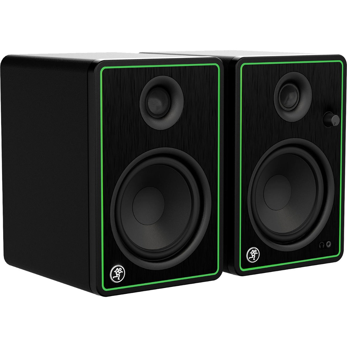 3/4 view of Mackie CR5-X 5" Creative Reference Multimedia Monitors showing front, left side and top