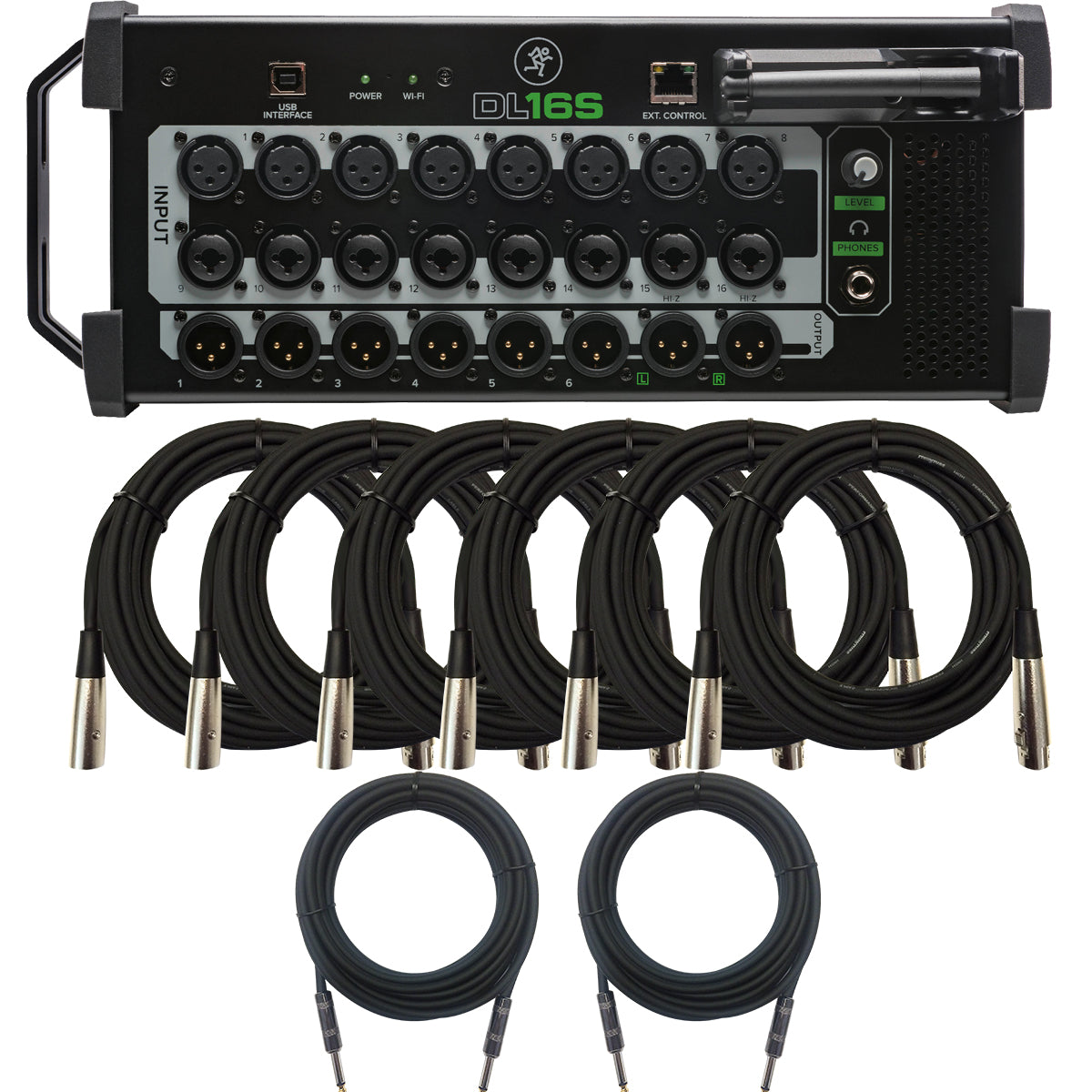 Collage image of the Mackie DL16S Wireless Digital Mixer CABLE KIT