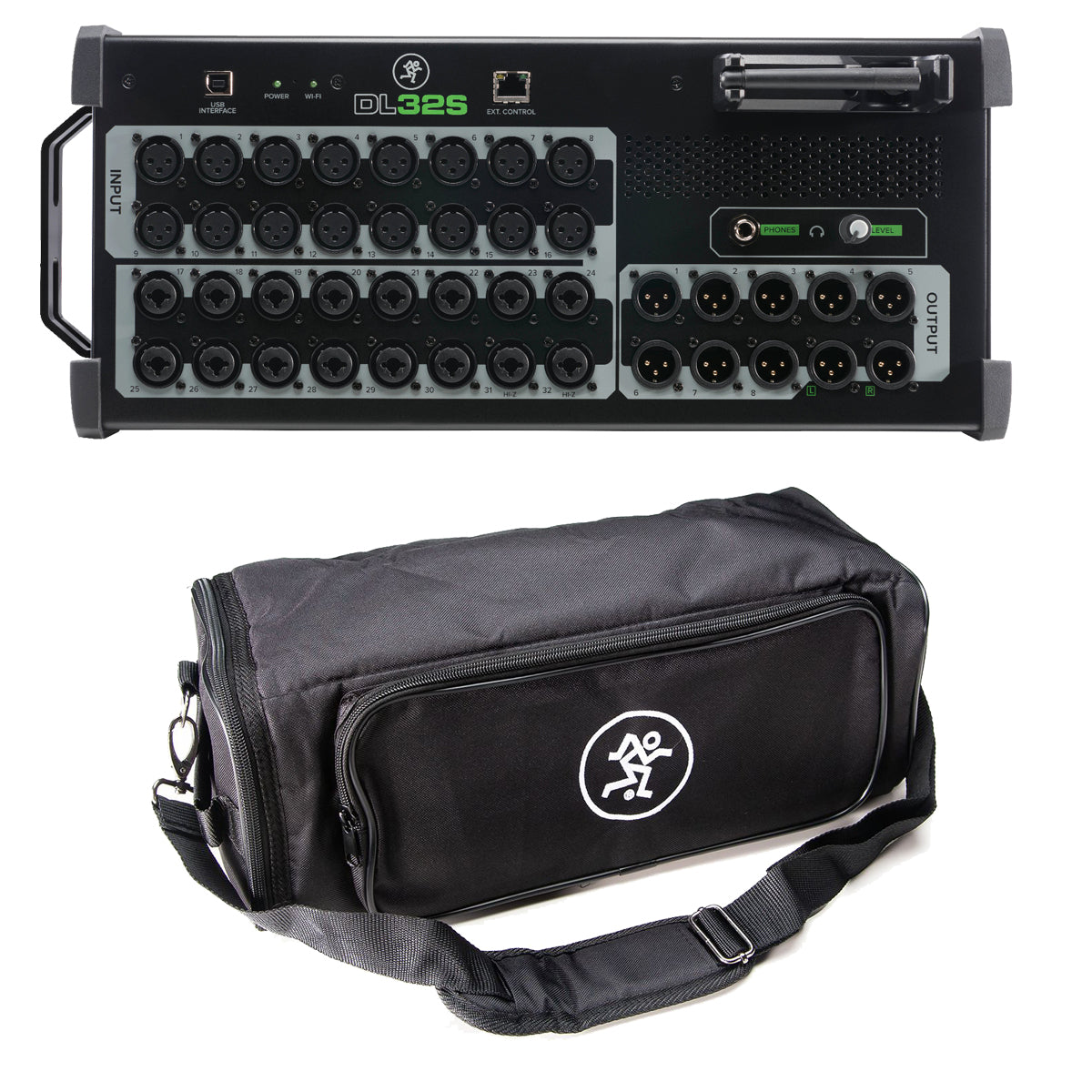 Collage image of the Mackie DL32S Wireless Digital Mixer CARRY BAG KIT