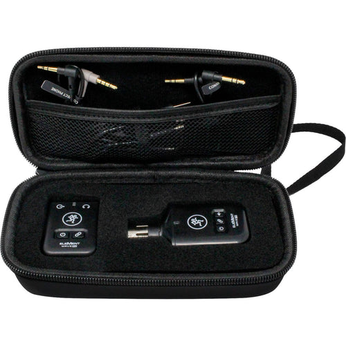 Top view of Mackie Element Wave XLR Wireless Handheld Microphone System and included accessories in included carry case