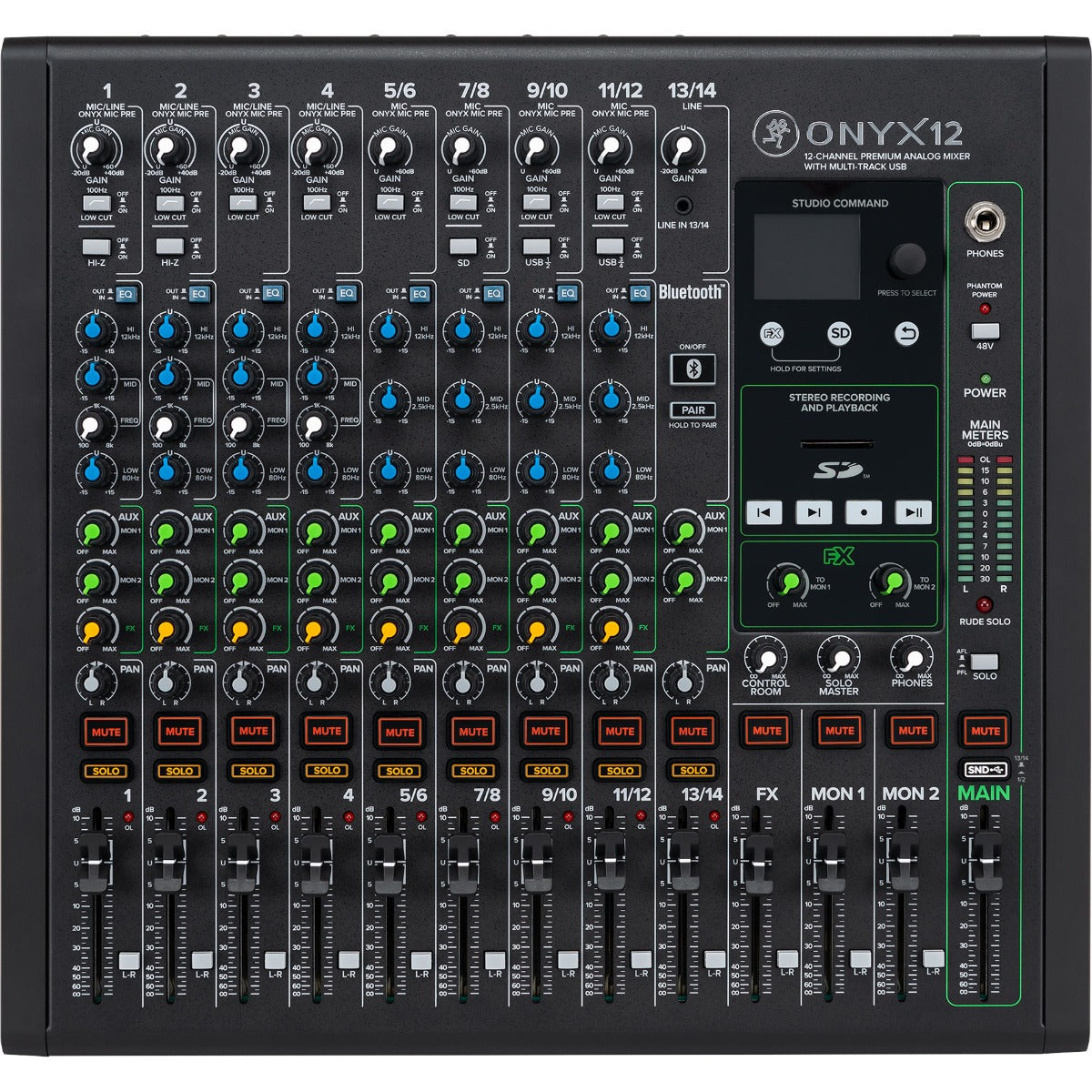 Top view of Mackie Onyx12 12-Channel Analog Mixer w/Multitrack USB