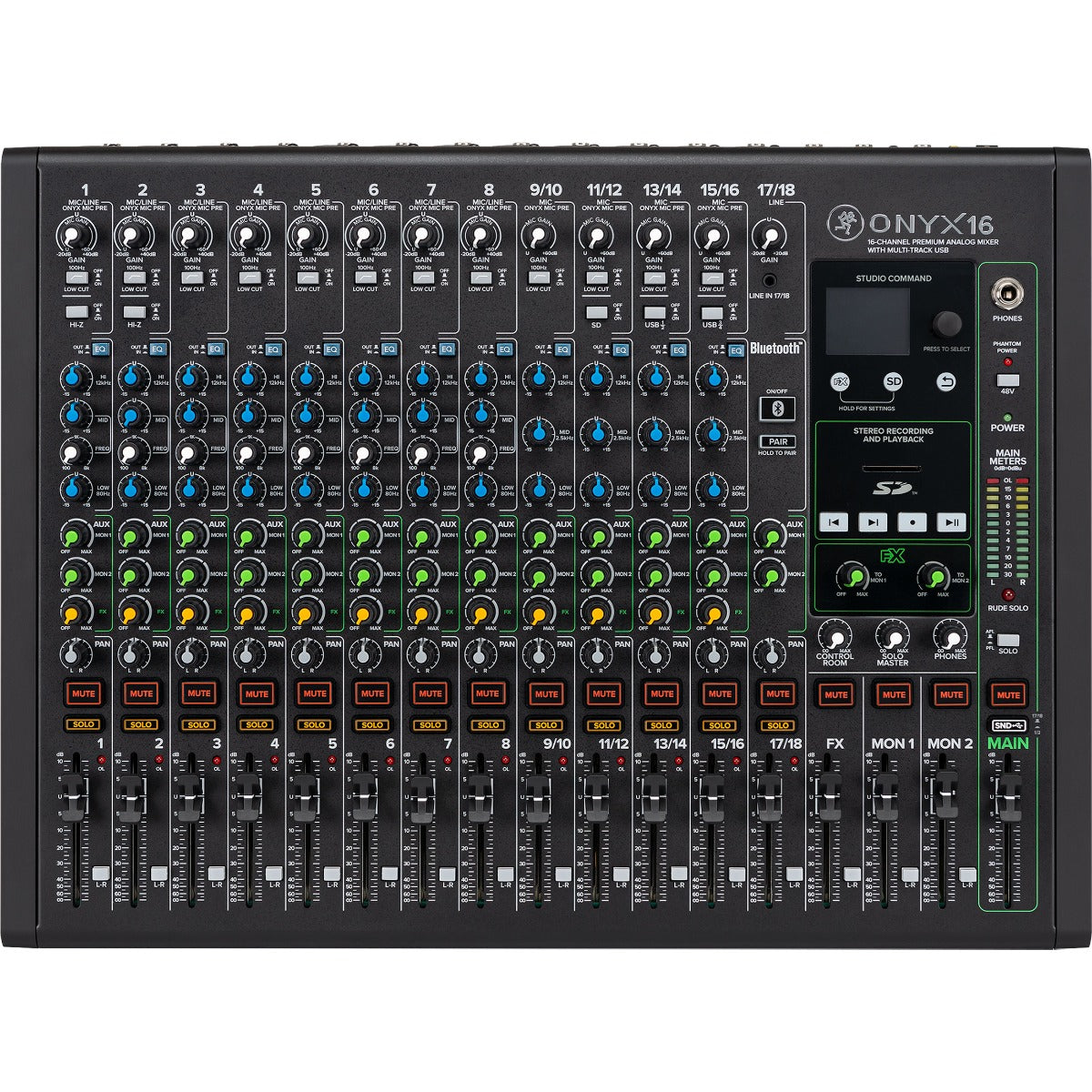 Top view of Mackie Onyx16 16-Channel Analog Mixer w/Multitrack USB