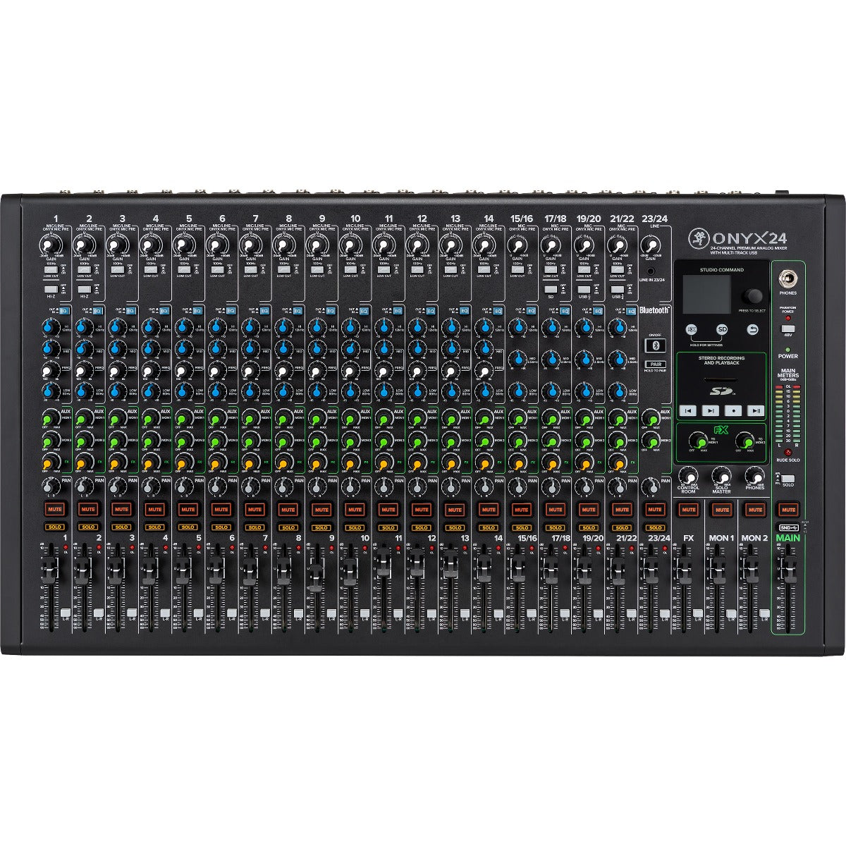 Top view of Mackie Onyx24 24-Channel Analog Mixer w/Multitrack USB
