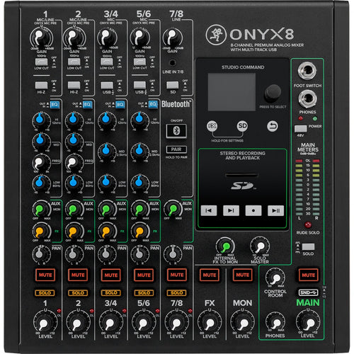 Top view of Mackie Onyx8 8-Channel Analog Mixer w/Multitrack USB