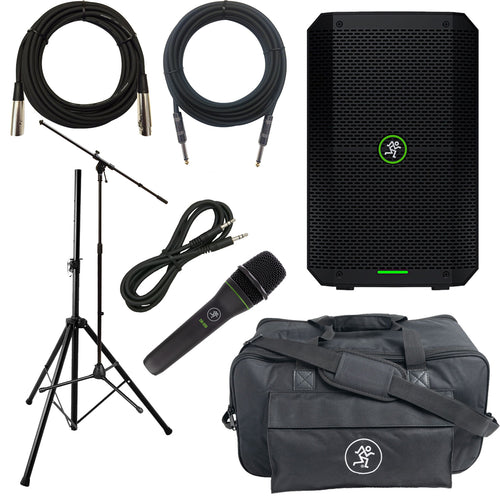Collage image of the Mackie Thump Go Portable Battery-Powered Loudspeaker STAGE RIG bundle