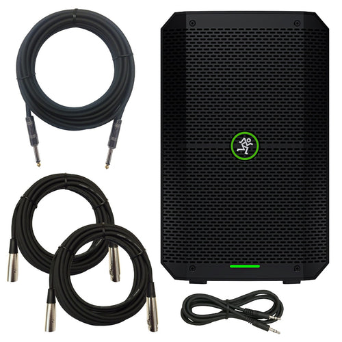 Collage image of the Mackie Thump Go Portable Battery-Powered Loudspeaker CABLE KIT bundle