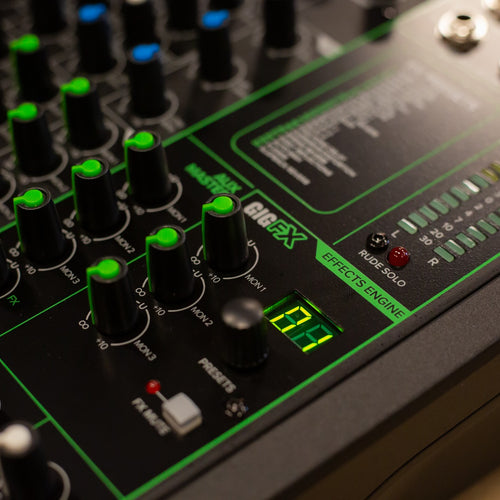 Close up view of the Effects Engine controls for the Mackie ProFX16v3 Effects Mixer with USB
