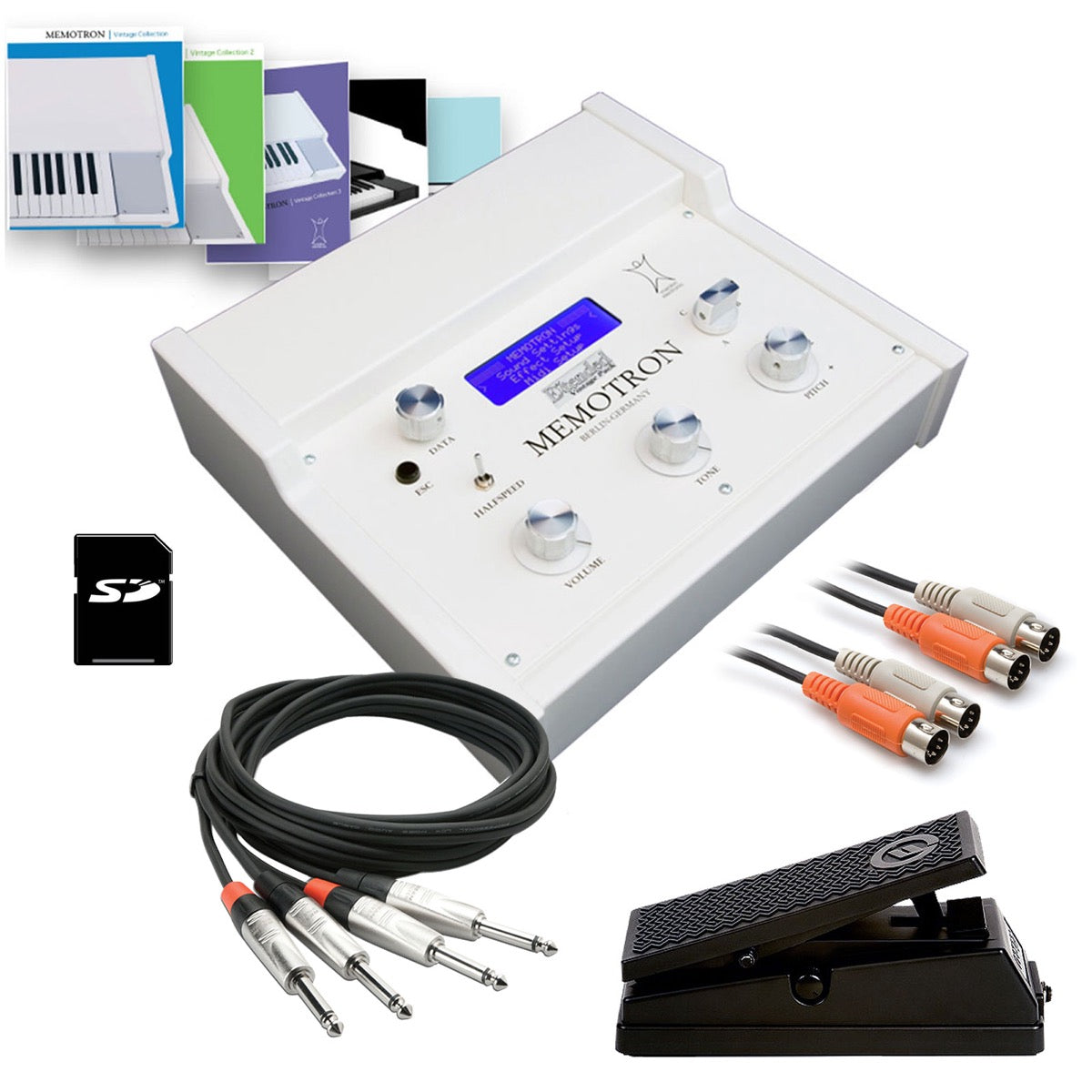 Collage showing components in Manikin Electronic Memotron Extended M2D Module CABLE KIT