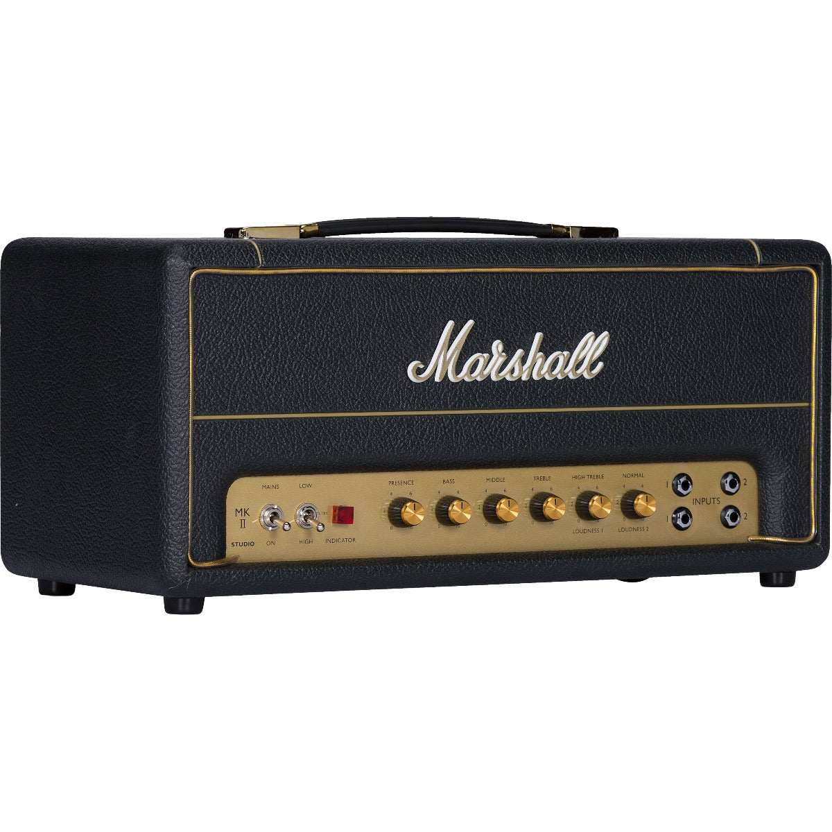 Perspective view of Marshall SV20H Studio Vintage 20W Tube Head showing front and left side