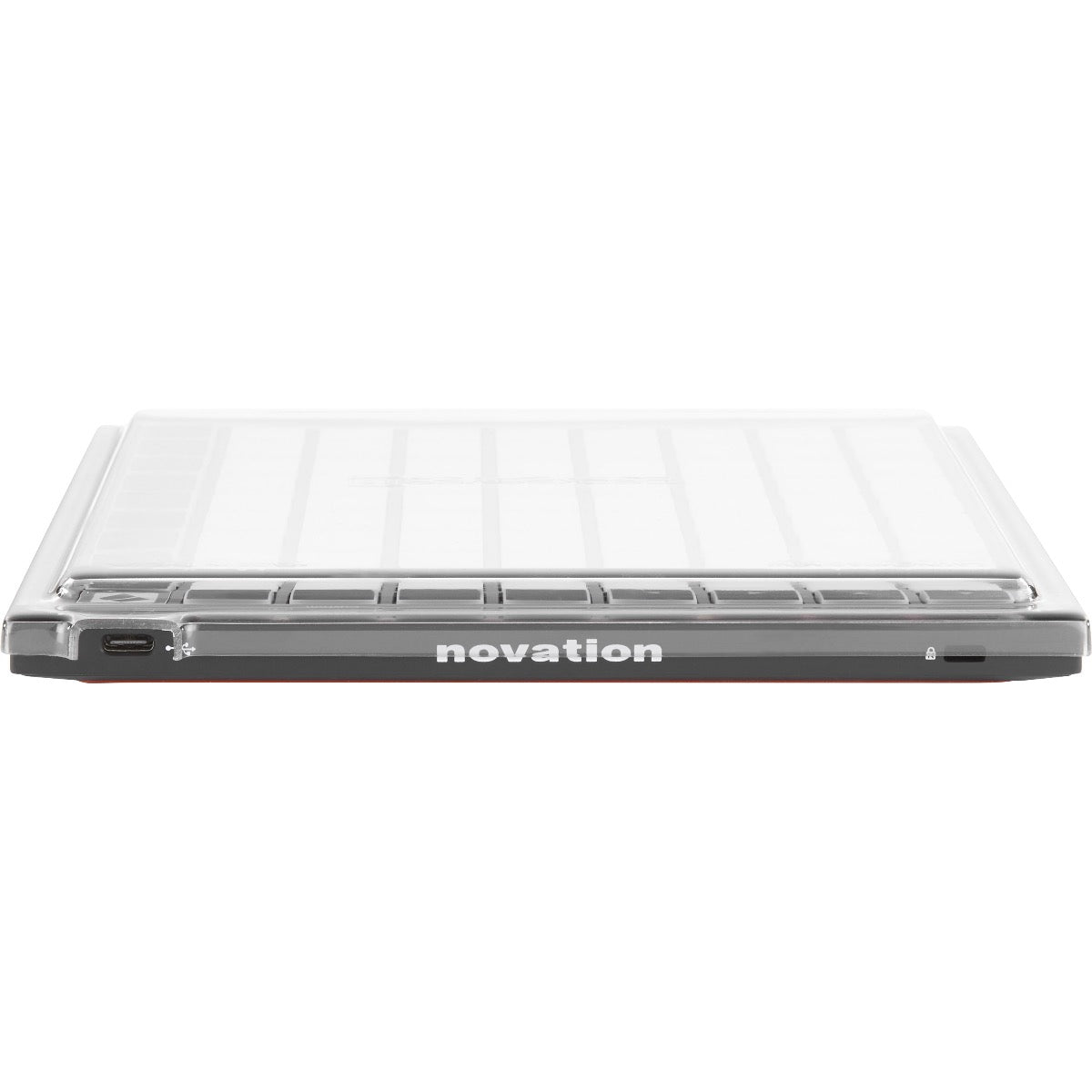 Perspective view of Decksaver Novation Launchpad Mini Cover showing rear and top