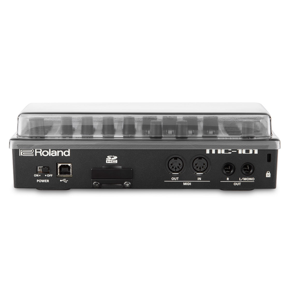 Rear view of Decksaver Roland MC-101 / TR-6S Cover
