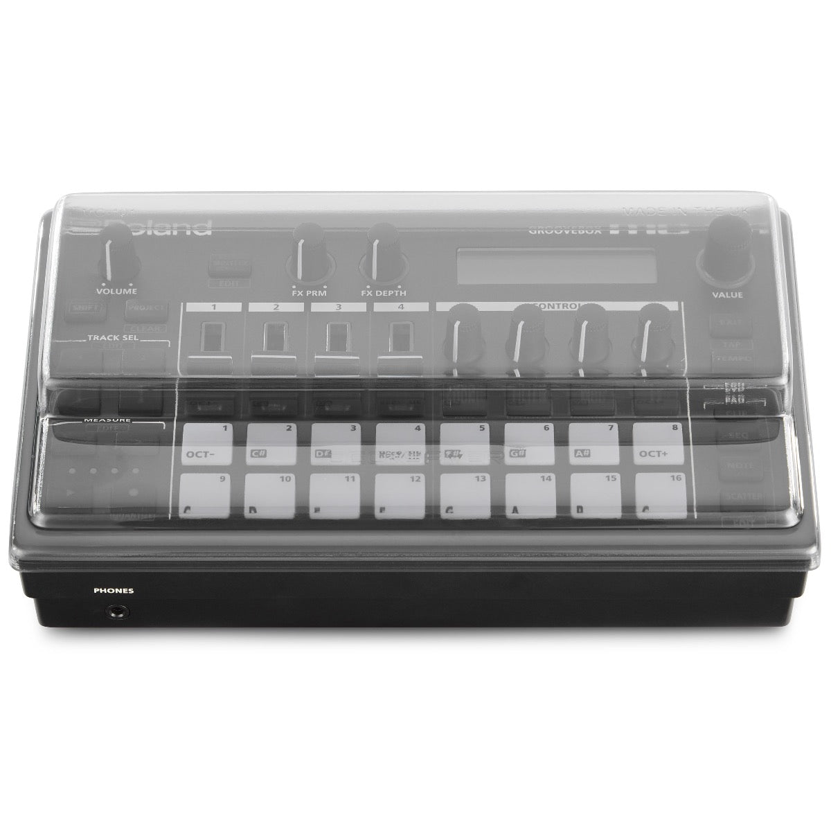Top/front view of Decksaver Roland MC-101 / TR-6S Cover