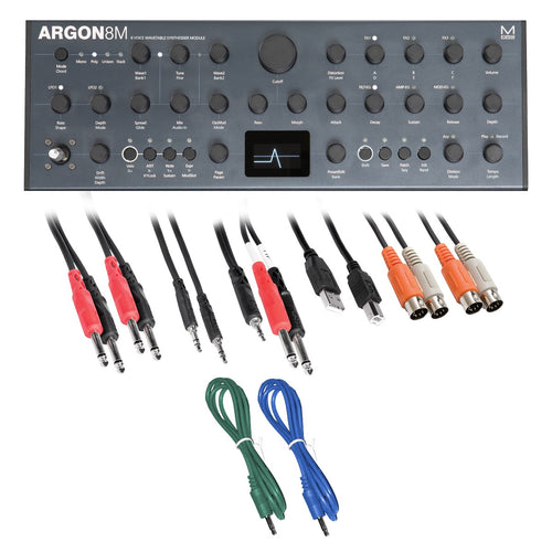 Bundle collage image of Modal Electronics Argon8M Polyphonic Wavetable Synthesizer Module CABLE KIT bundle