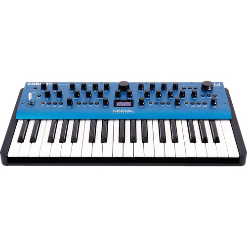 Perspective view of Modal Electronics Cobalt8 37-Key Virtual Analog Synthesizer showing top and front
